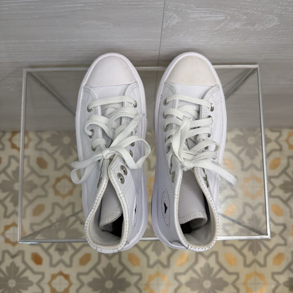 Converse All Star White Leather Move Platform High Top Sneakers 5.5
