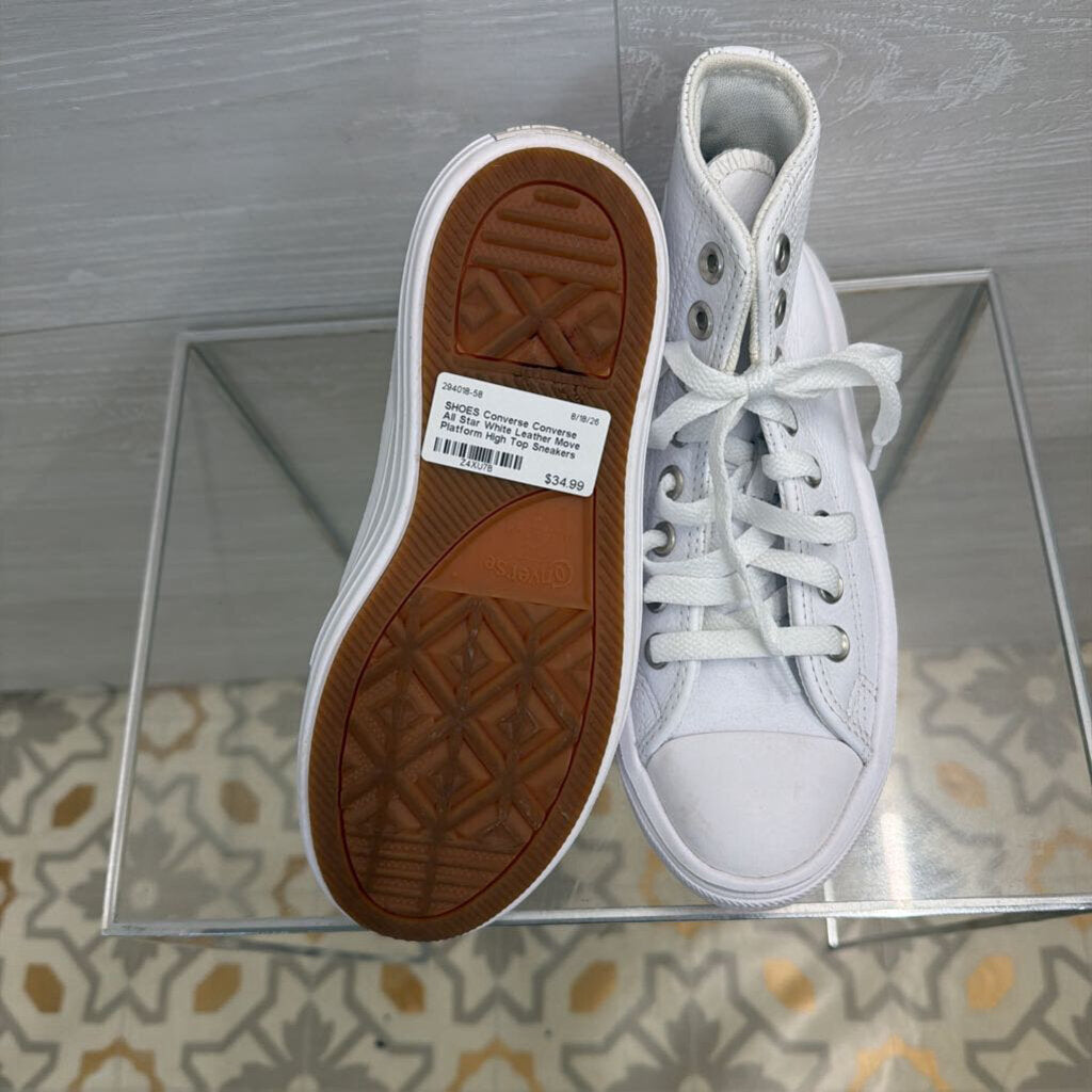 Converse All Star White Leather Move Platform High Top Sneakers 5.5