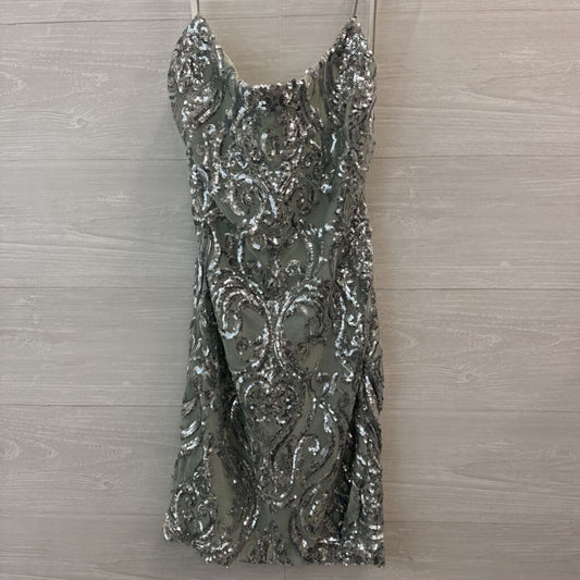 Sage Green/ Silver Sequin Print Short Formal Dress Medium