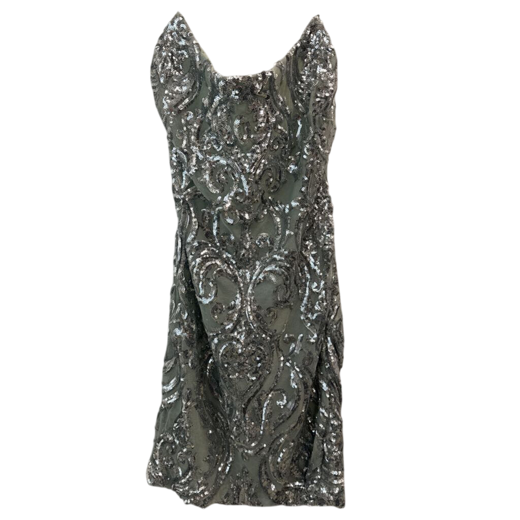 Sage Green/ Silver Sequin Print Short Formal Dress Medium