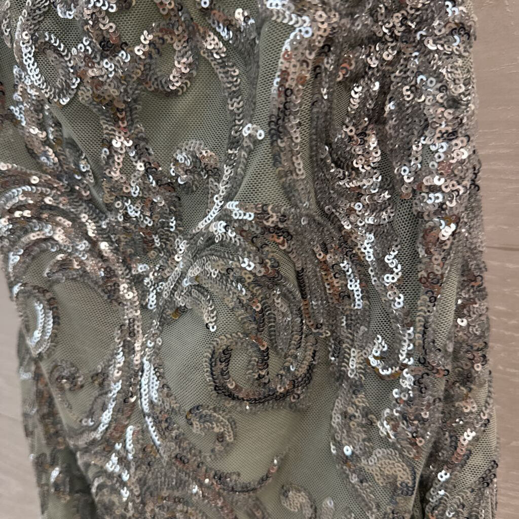 Sage Green/ Silver Sequin Print Short Formal Dress Medium