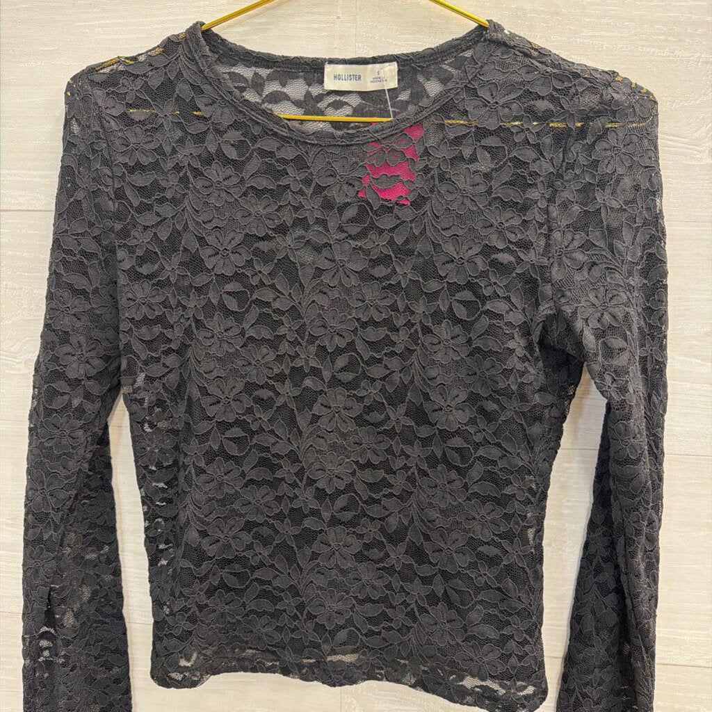 Hollister Black Lace Long Sleeve Top Small