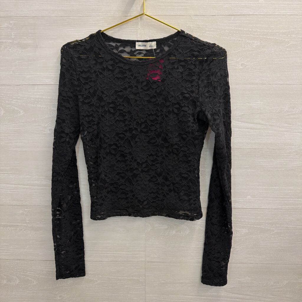 Hollister Black Lace Long Sleeve Top Small
