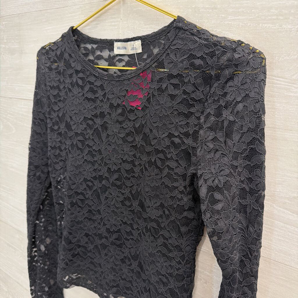 Hollister Black Lace Long Sleeve Top Small