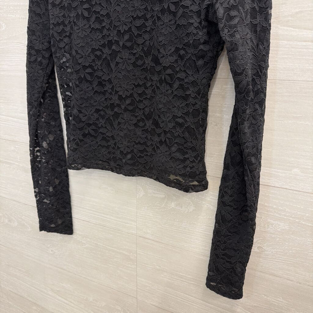 Hollister Black Lace Long Sleeve Top Small