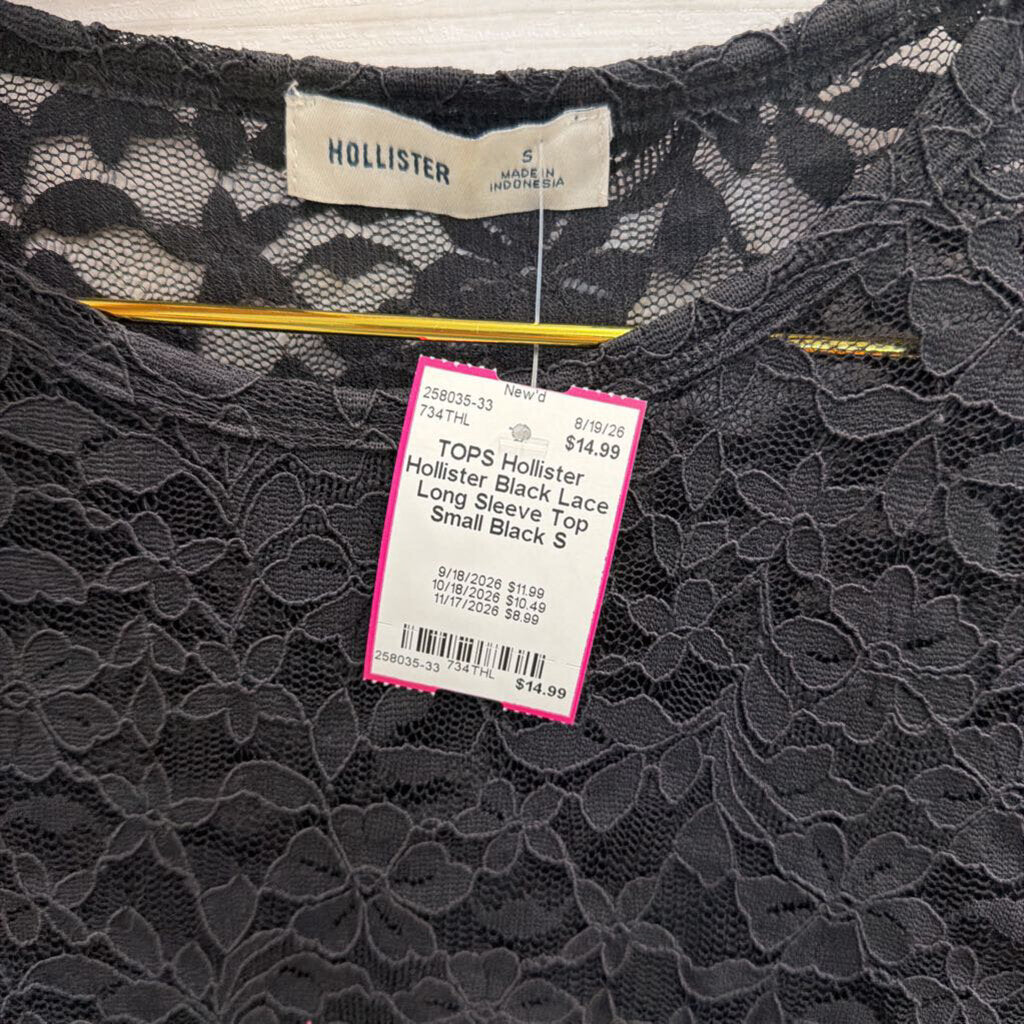 Hollister Black Lace Long Sleeve Top Small