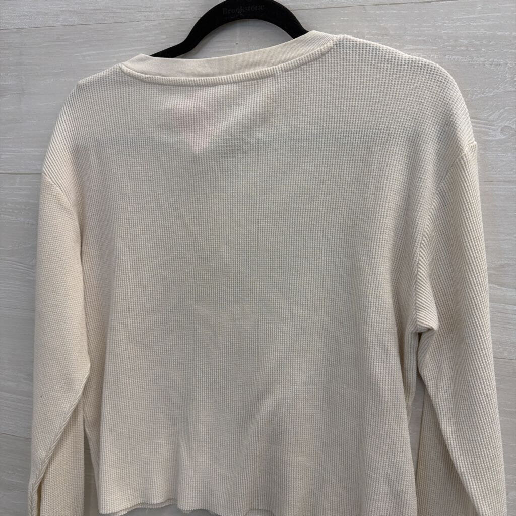 Zoe and Live Beige/ Multi Textured Cropped Long Sleeve Graphic Top Large