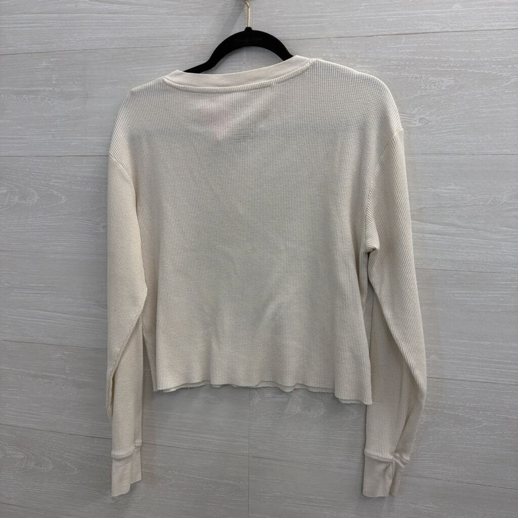 Zoe and Live Beige/ Multi Textured Cropped Long Sleeve Graphic Top Large