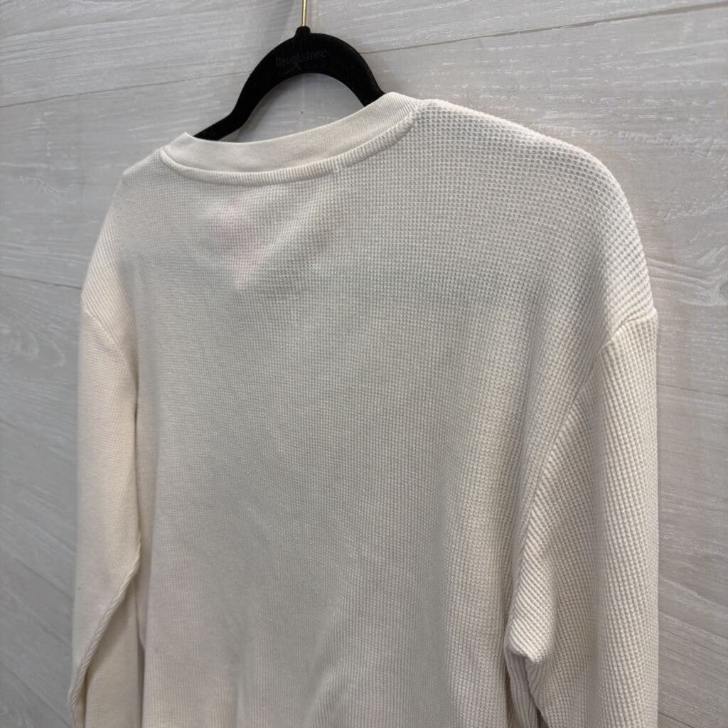 Zoe and Live Beige/ Multi Textured Cropped Long Sleeve Graphic Top Large