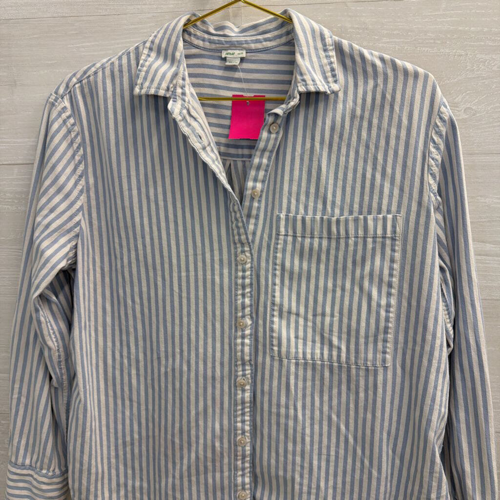 Aerie White/ Blue Striped Long Sleeve Button Down Top Extra Small