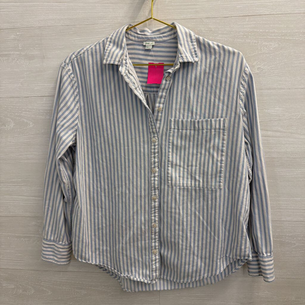 Aerie White/ Blue Striped Long Sleeve Button Down Top Extra Small