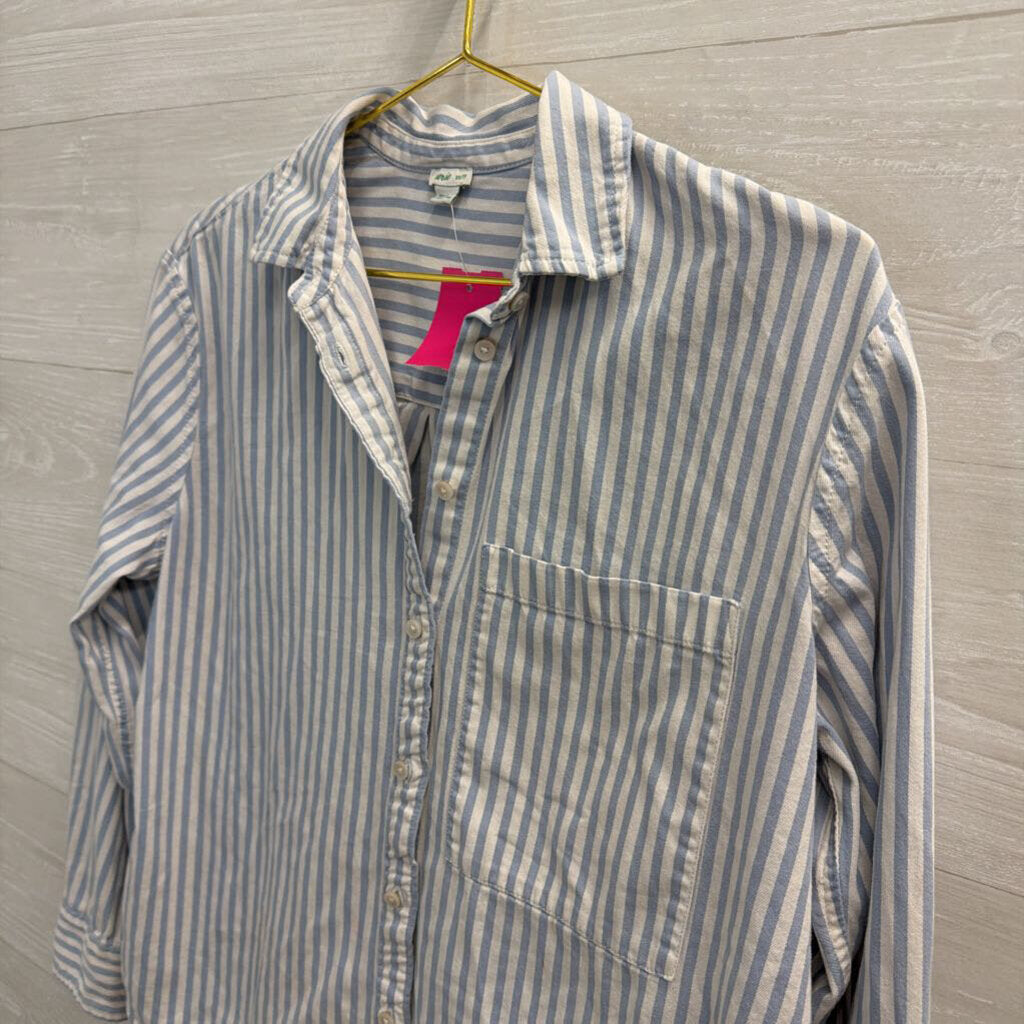Aerie White/ Blue Striped Long Sleeve Button Down Top Extra Small