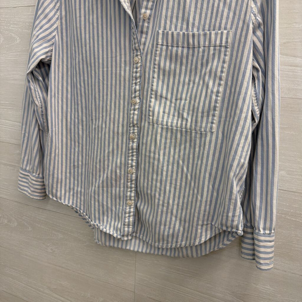 Aerie White/ Blue Striped Long Sleeve Button Down Top Extra Small