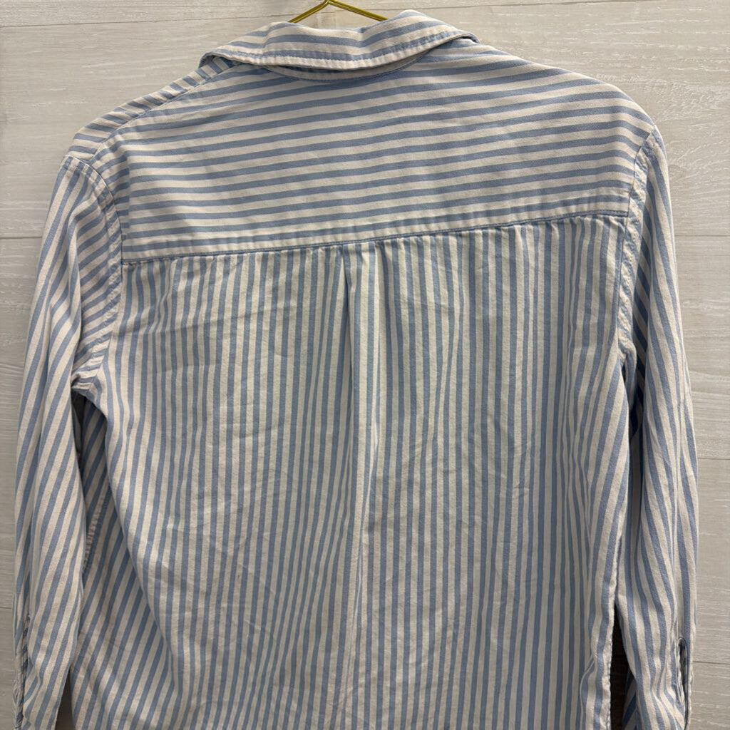 Aerie White/ Blue Striped Long Sleeve Button Down Top Extra Small
