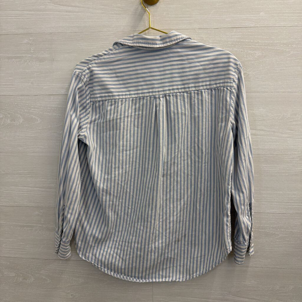 Aerie White/ Blue Striped Long Sleeve Button Down Top Extra Small