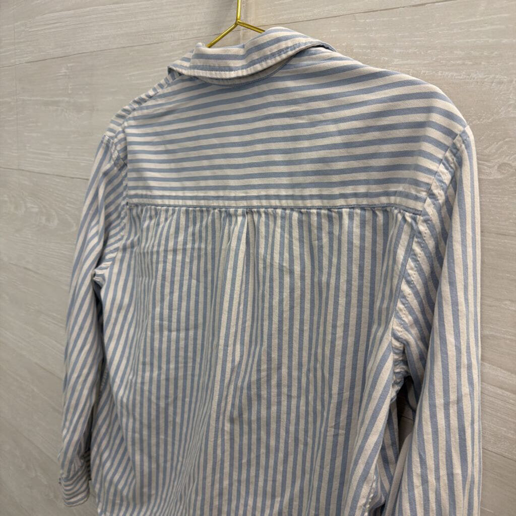 Aerie White/ Blue Striped Long Sleeve Button Down Top Extra Small