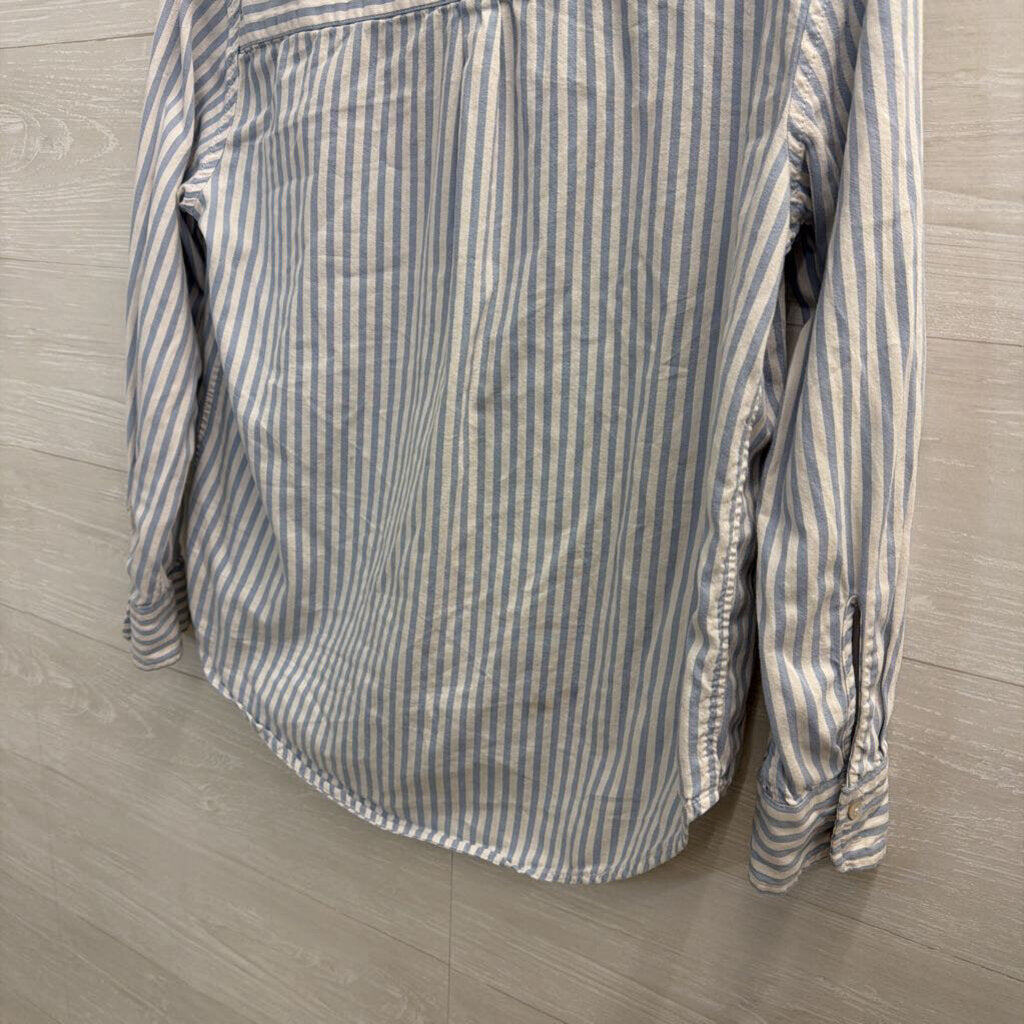 Aerie White/ Blue Striped Long Sleeve Button Down Top Extra Small