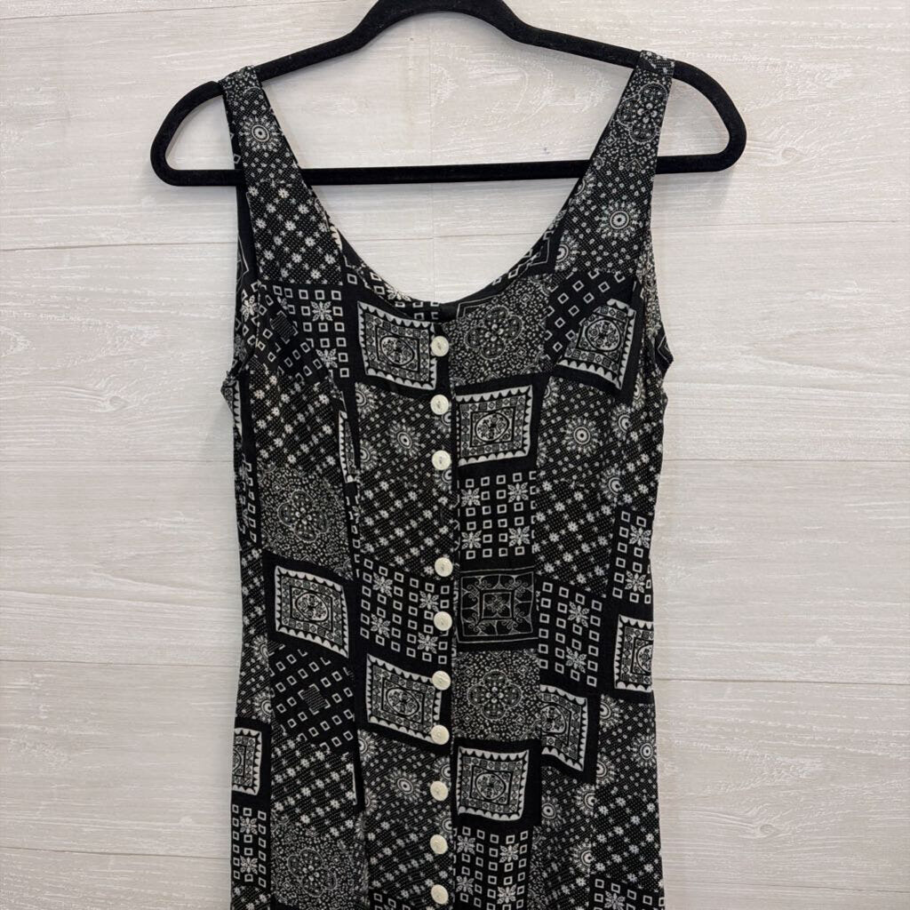 Vintage Joule Energy Black/ White Print Button Front Maxi Dress Medium