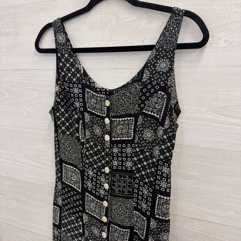 Vintage Joule Energy Black/ White Print Button Front Maxi Dress Medium