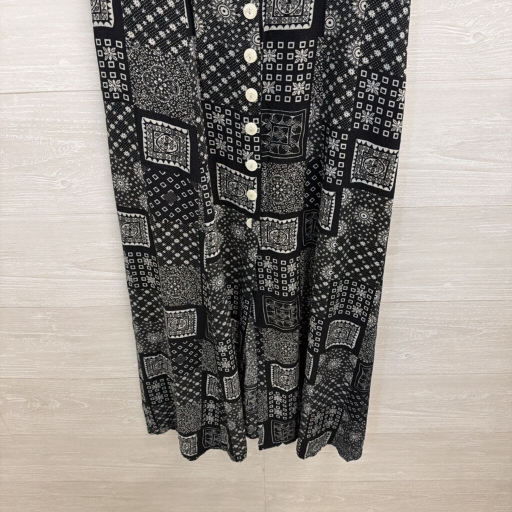 Vintage Joule Energy Black/ White Print Button Front Maxi Dress Medium