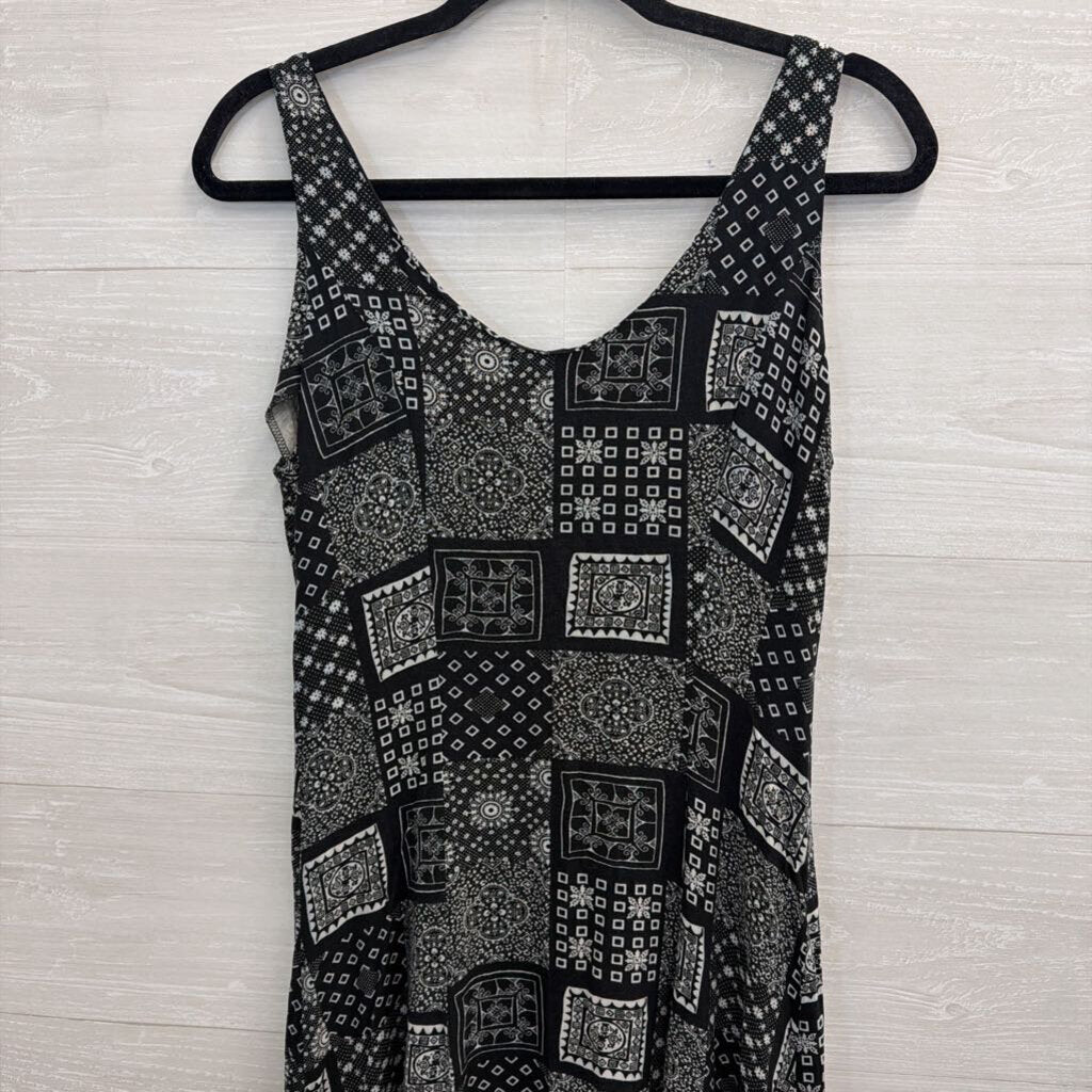 Vintage Joule Energy Black/ White Print Button Front Maxi Dress Medium