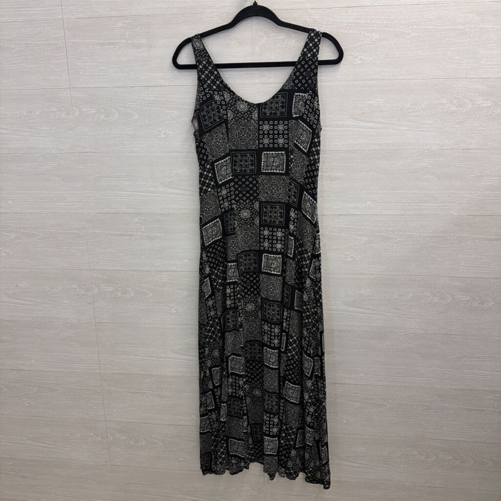 Vintage Joule Energy Black/ White Print Button Front Maxi Dress Medium