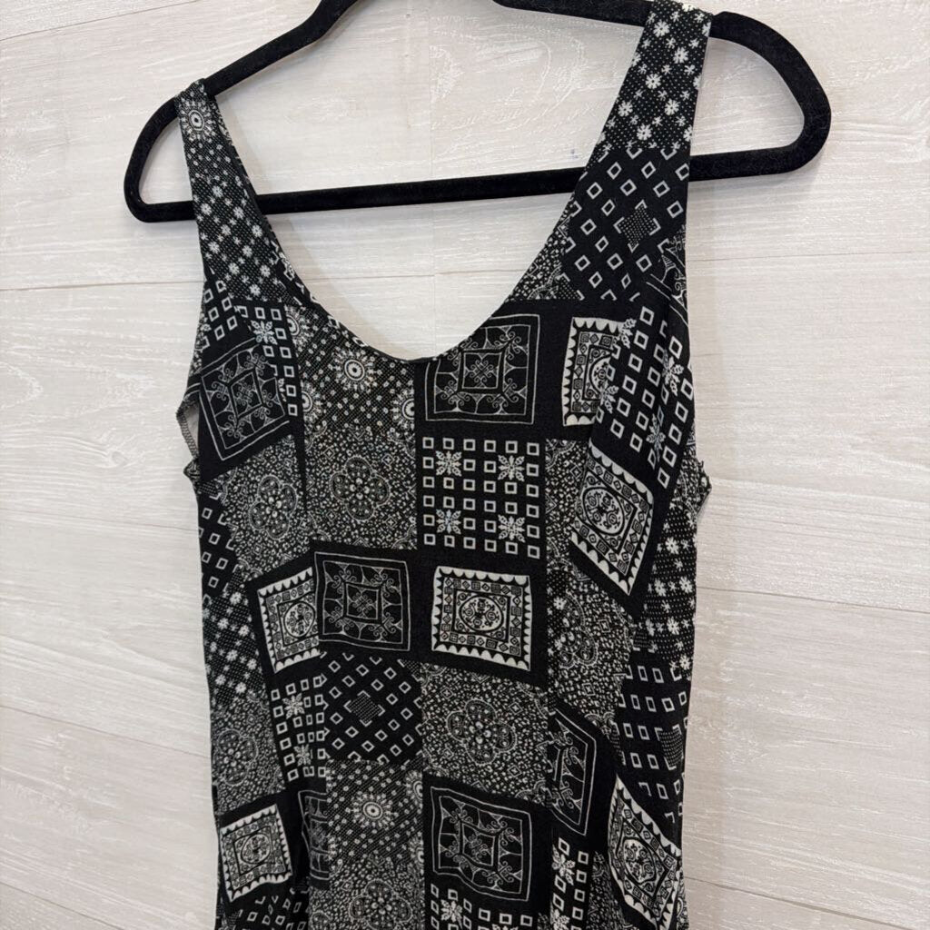 Vintage Joule Energy Black/ White Print Button Front Maxi Dress Medium