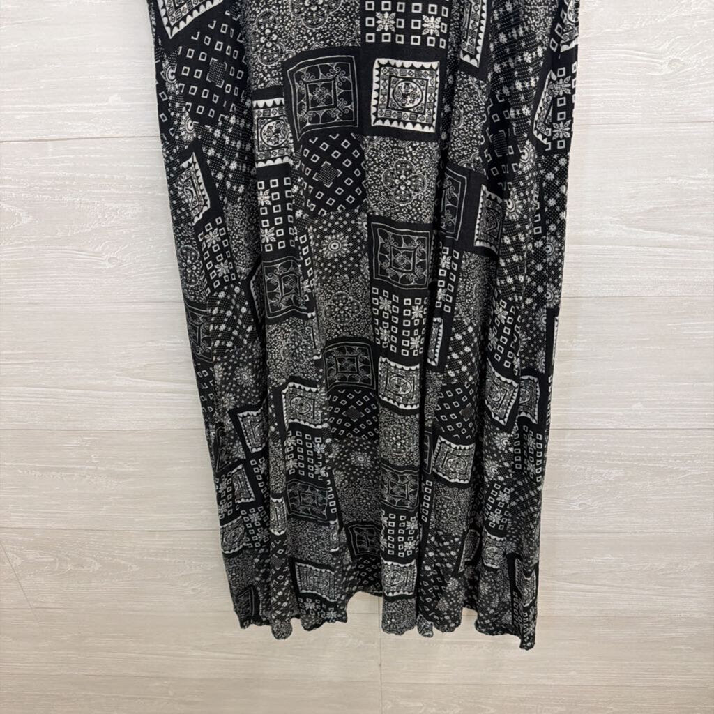Vintage Joule Energy Black/ White Print Button Front Maxi Dress Medium