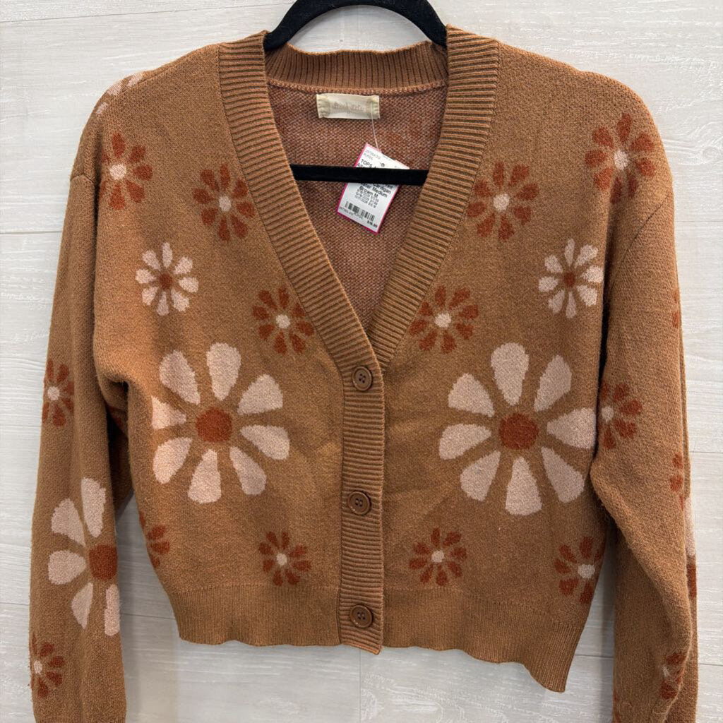 Altar'd State Brown/ Multi Flower Print Cropped Cardigan Sweater Medium