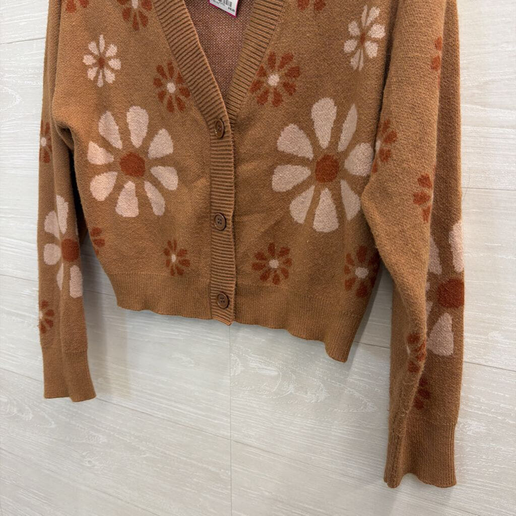 Altar'd State Brown/ Multi Flower Print Cropped Cardigan Sweater Medium
