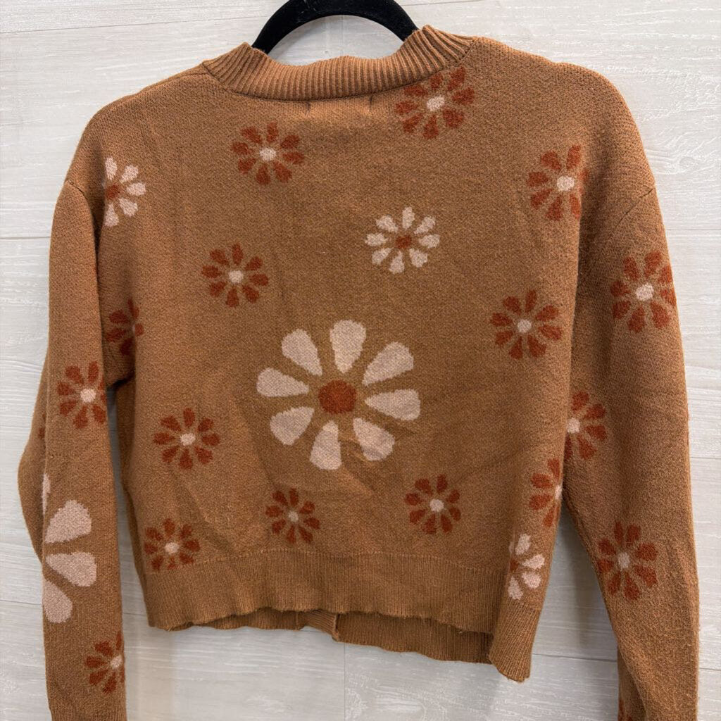 Altar'd State Brown/ Multi Flower Print Cropped Cardigan Sweater Medium