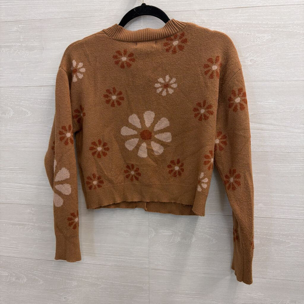 Altar'd State Brown/ Multi Flower Print Cropped Cardigan Sweater Medium