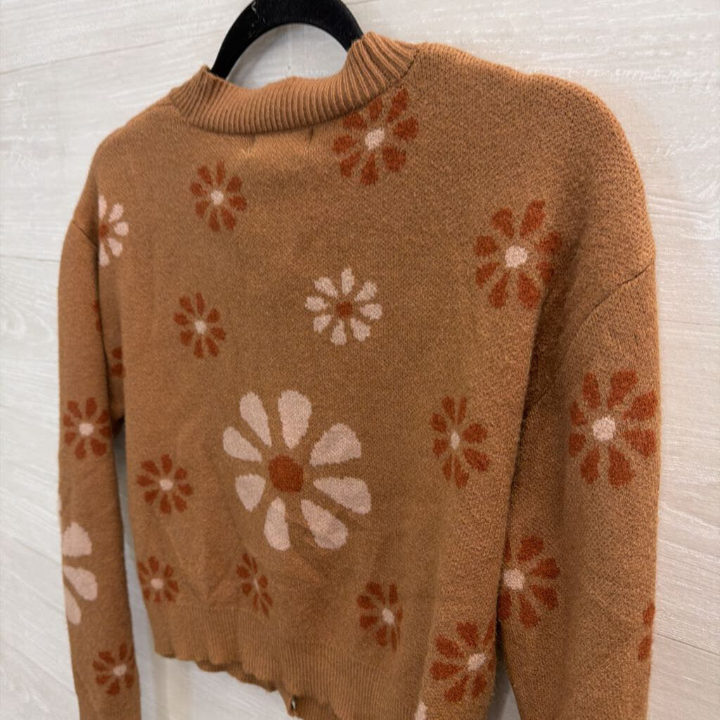 Altar'd State Brown/ Multi Flower Print Cropped Cardigan Sweater Medium