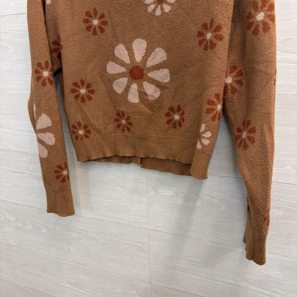 Altar'd State Brown/ Multi Flower Print Cropped Cardigan Sweater Medium