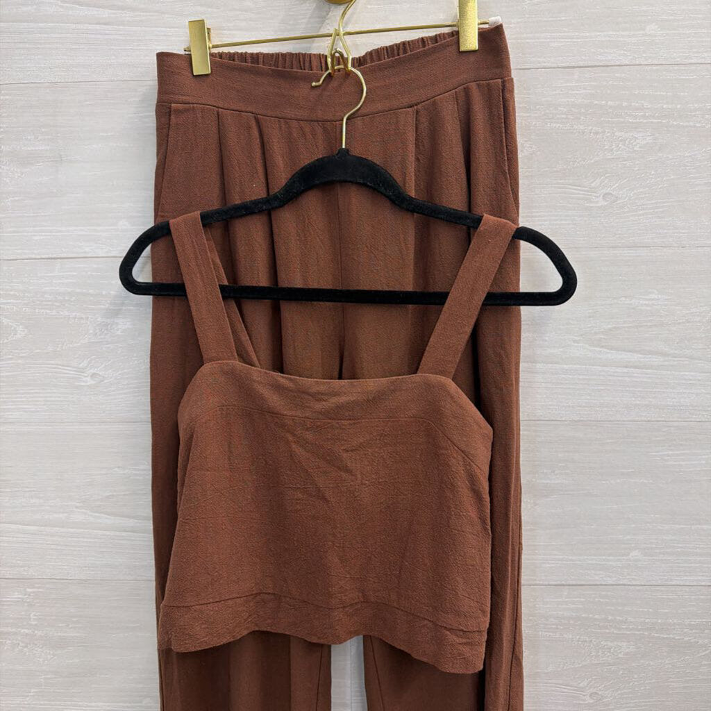 Monteau Brown Wide Leg Pants/ Cropped Tank Set Small