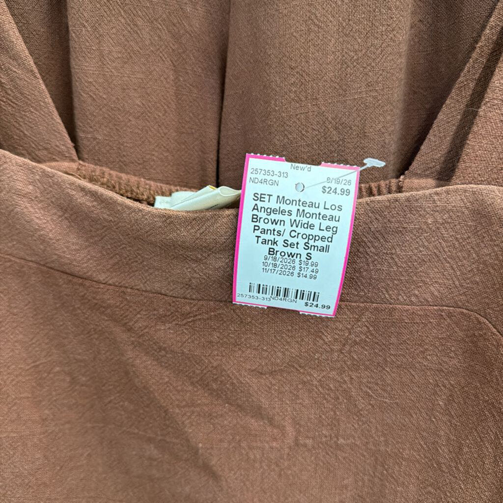 Monteau Brown Wide Leg Pants/ Cropped Tank Set Small