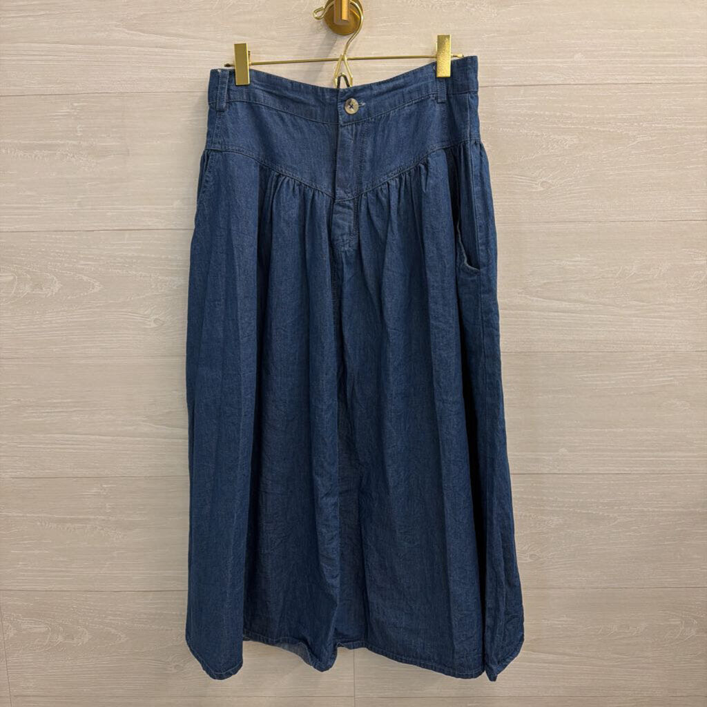 French Connection Dark Blue Chambray Midi Skirt 6