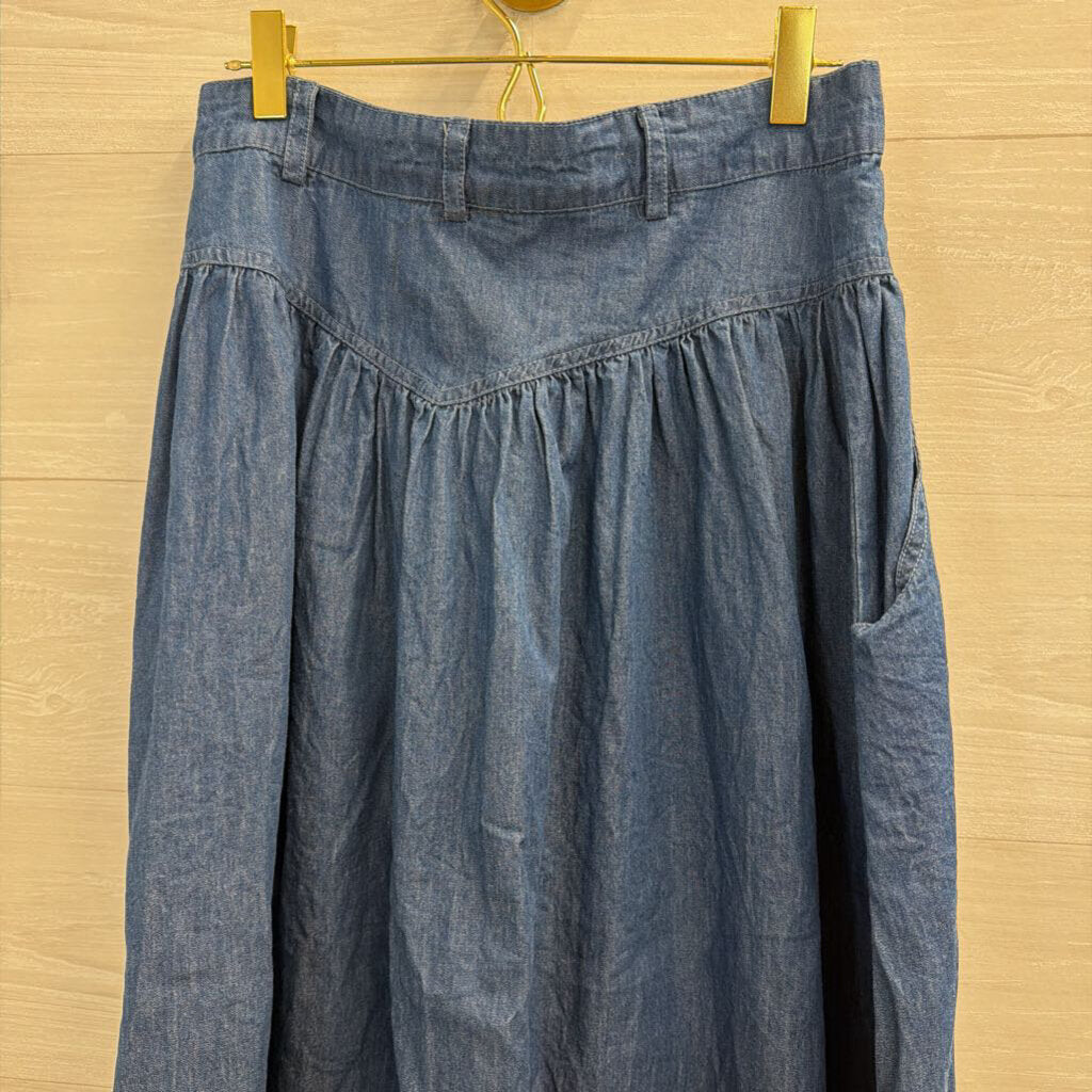 French Connection Dark Blue Chambray Midi Skirt 6