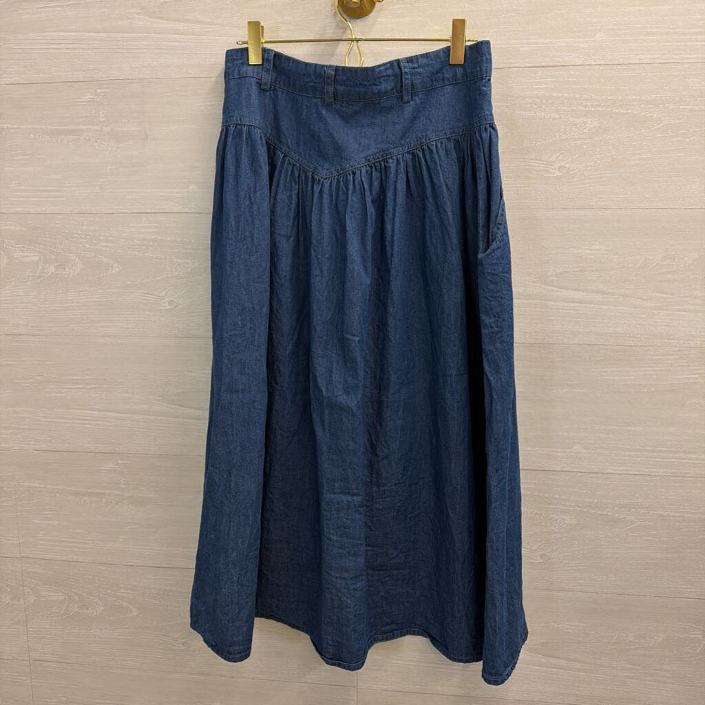 French Connection Dark Blue Chambray Midi Skirt 6