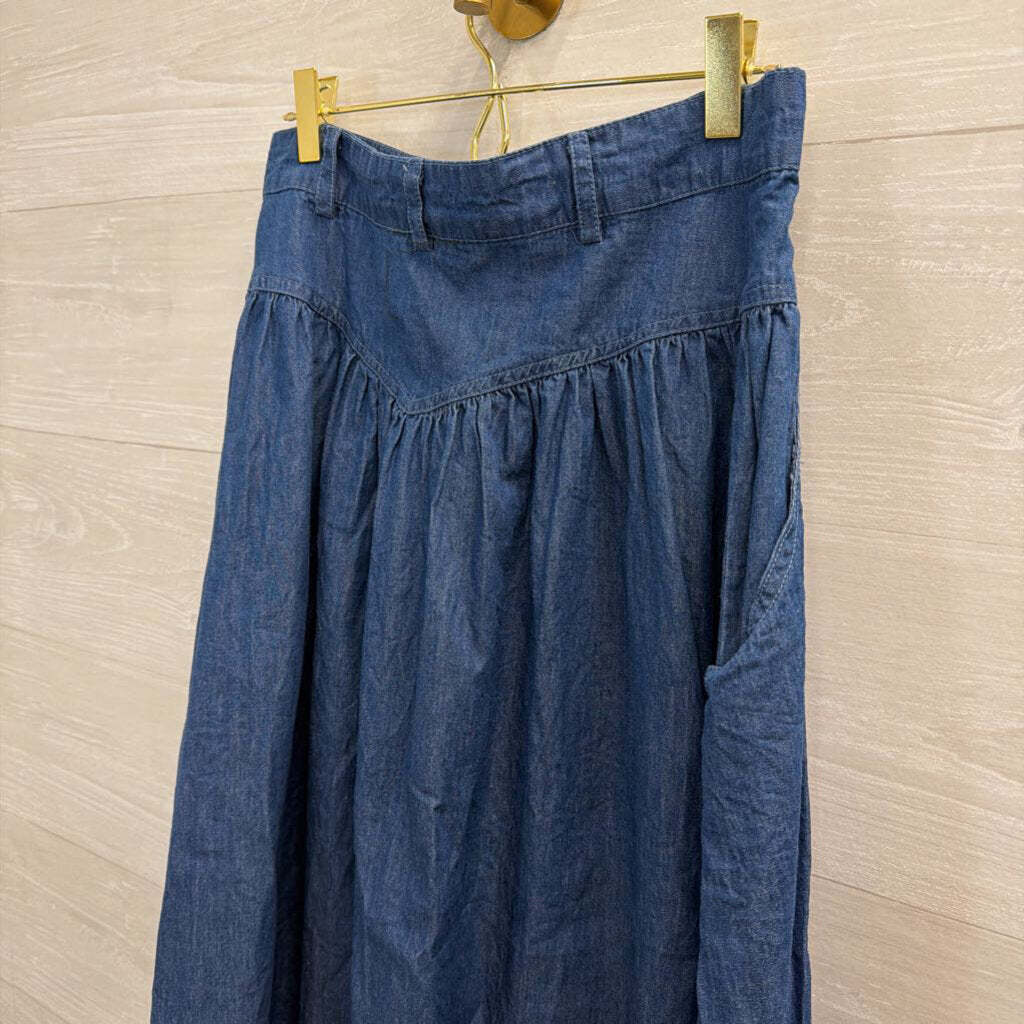 French Connection Dark Blue Chambray Midi Skirt 6