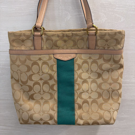 Coach Beige/ Green Signature Jacquard Coach F28504 Purse