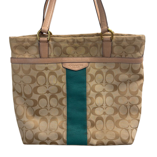 Coach Beige/ Green Signature Jacquard Coach F28504 Purse