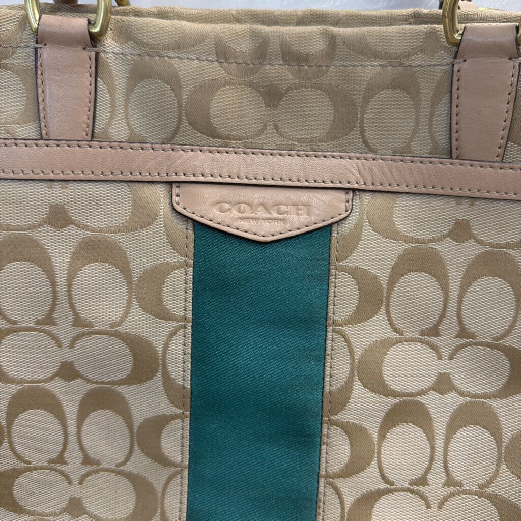 Coach Beige/ Green Signature Jacquard Coach F28504 Purse
