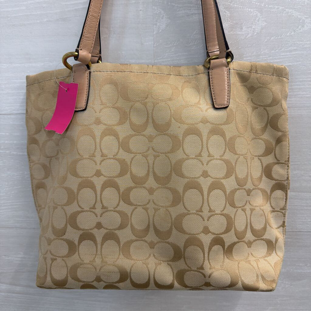 Coach Beige/ Green Signature Jacquard Coach F28504 Purse