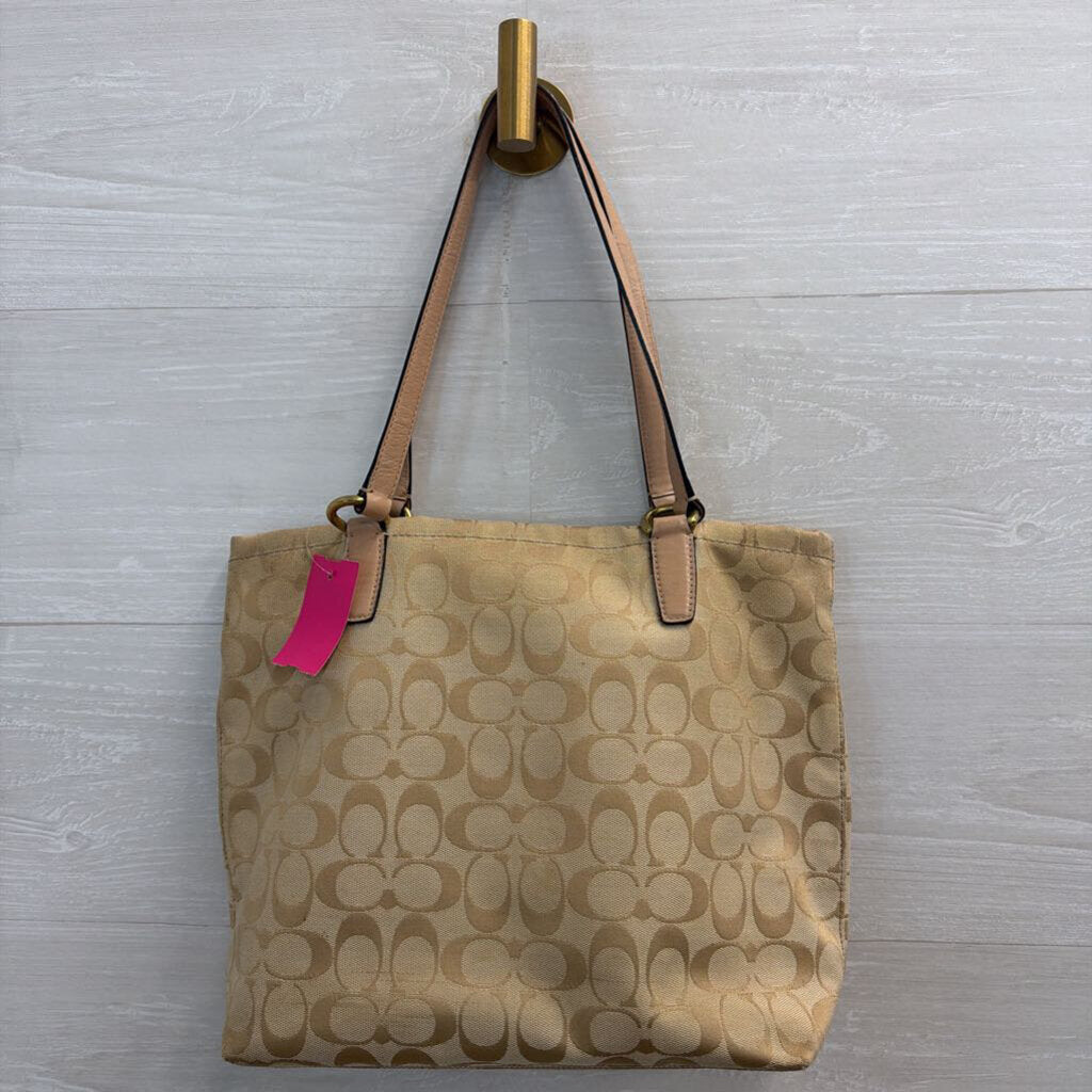 Coach Beige/ Green Signature Jacquard Coach F28504 Purse