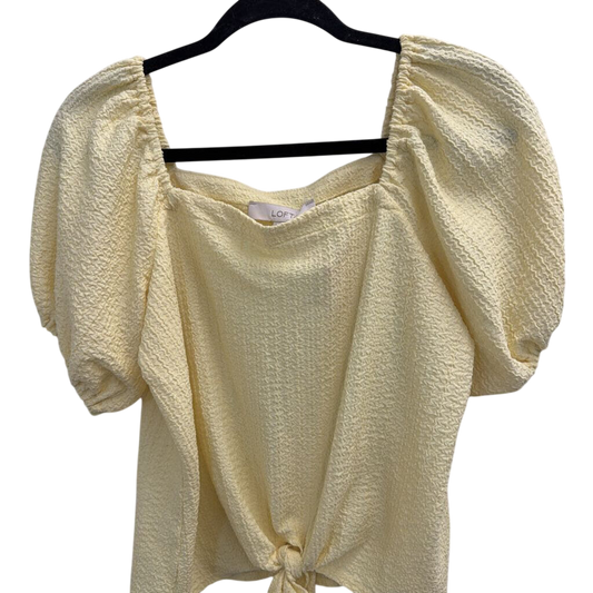 Loft Yellow Textured Short Puff Sleeve Tie Front Top Small