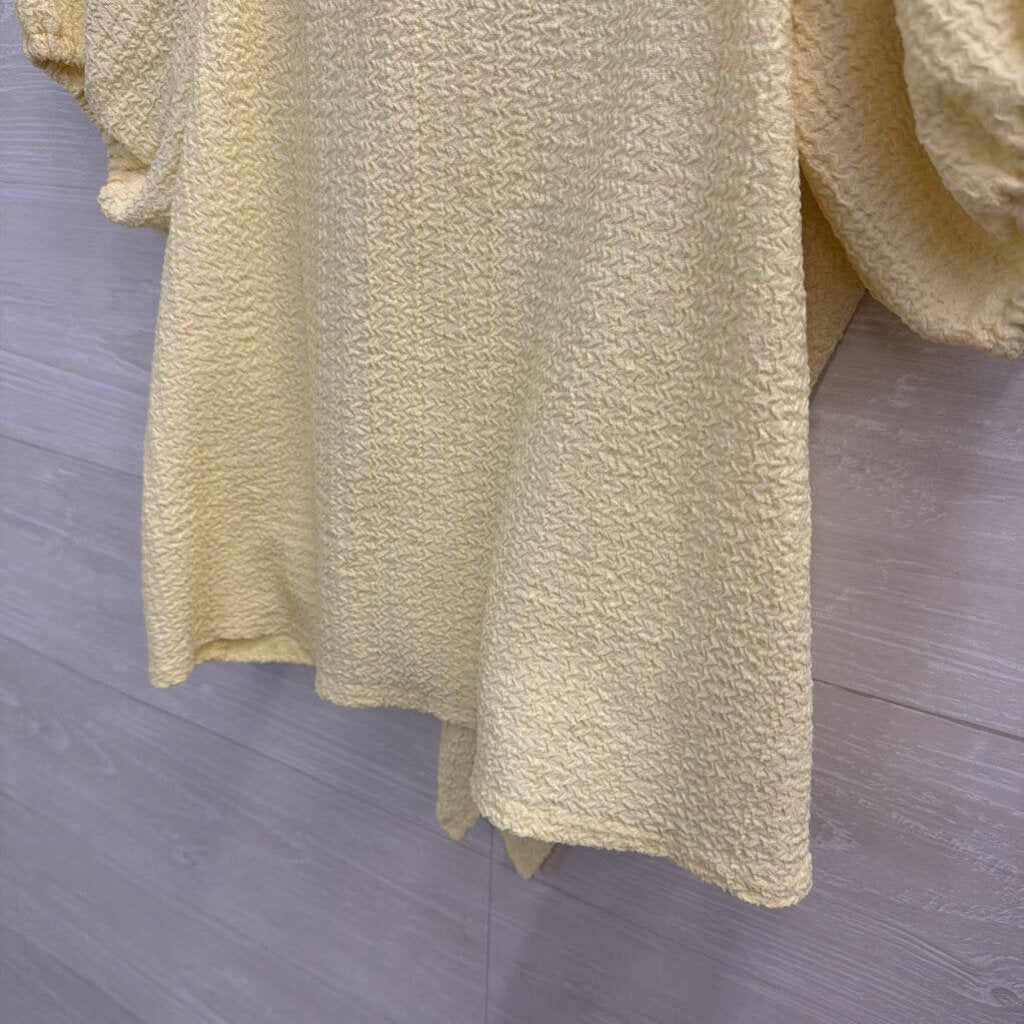 Loft Yellow Textured Short Puff Sleeve Tie Front Top Small
