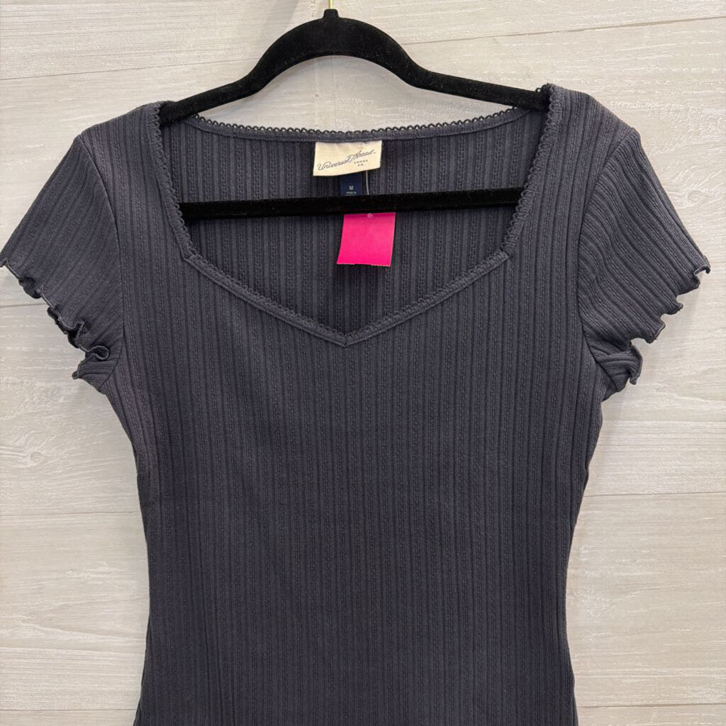 Grey Ribbed Short Sleeve Top Medium