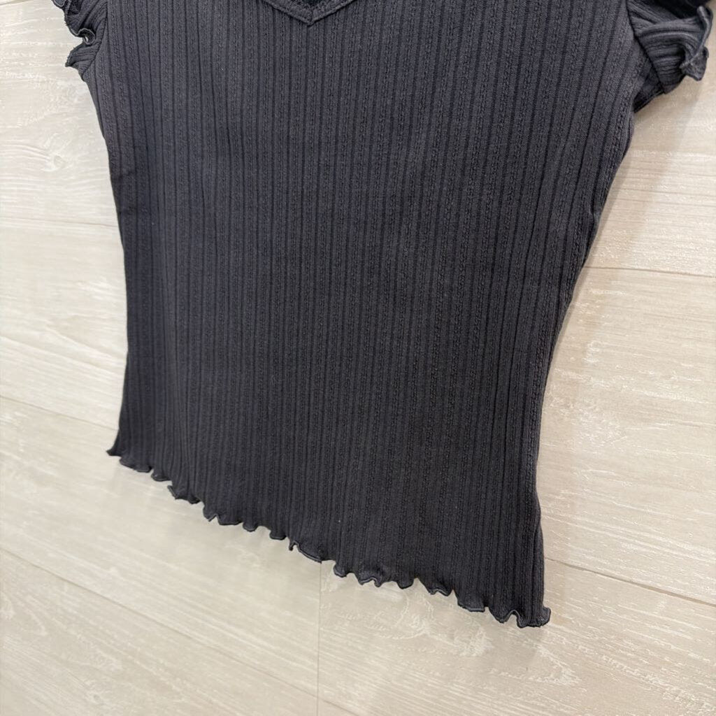 Grey Ribbed Short Sleeve Top Medium