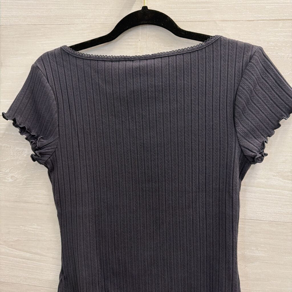 Grey Ribbed Short Sleeve Top Medium